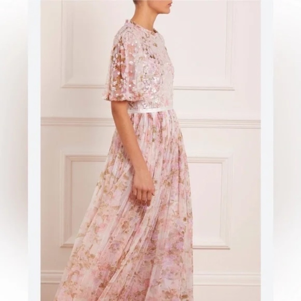 Needle and Thread Darling Meadow Sequin Bodice Short Sleeve Ankle Gown Size 16